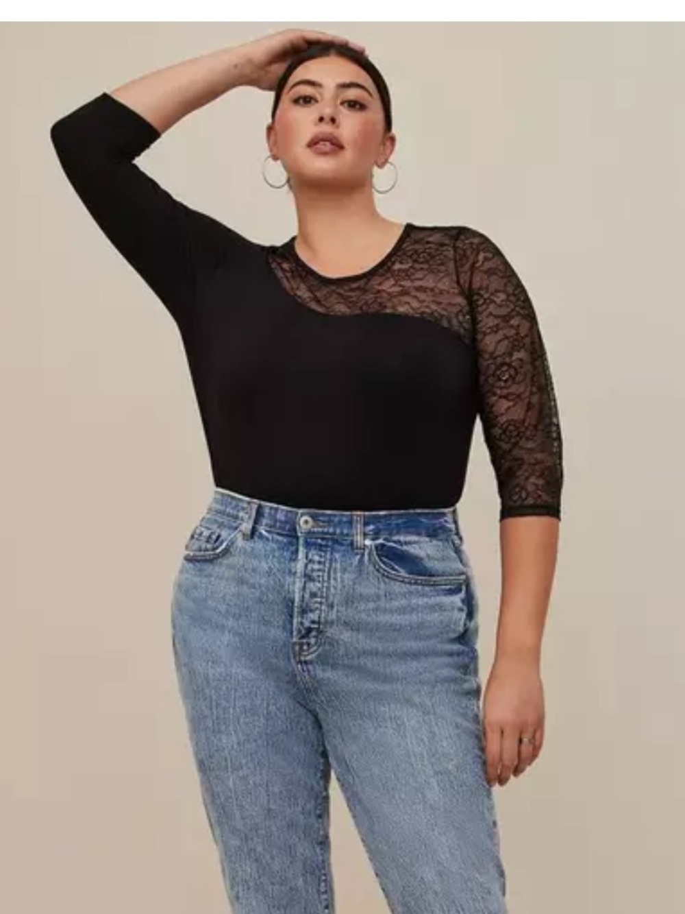 torrid Black Lace-Accent 3/4 Sleeve top